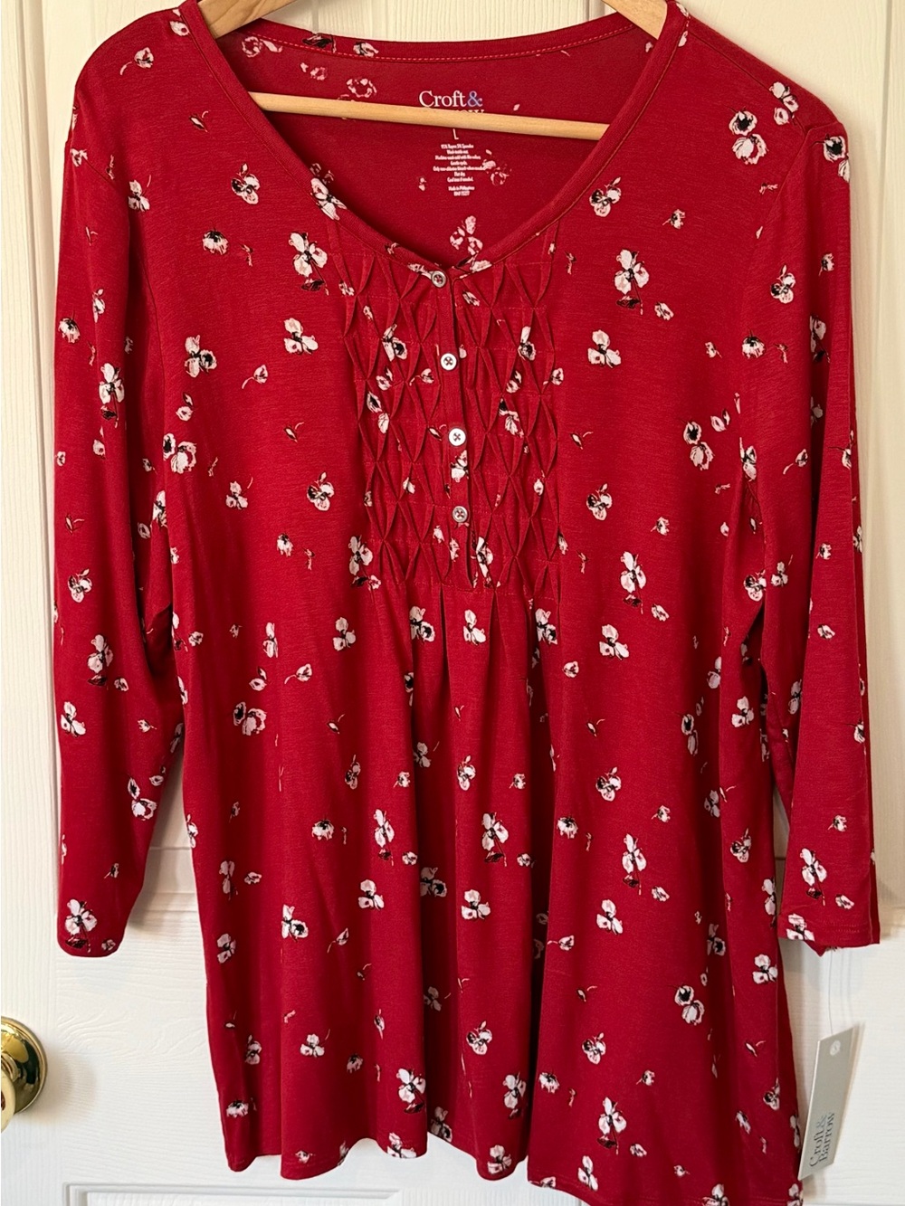 croft & barrow Red Floral Smocked Tunic